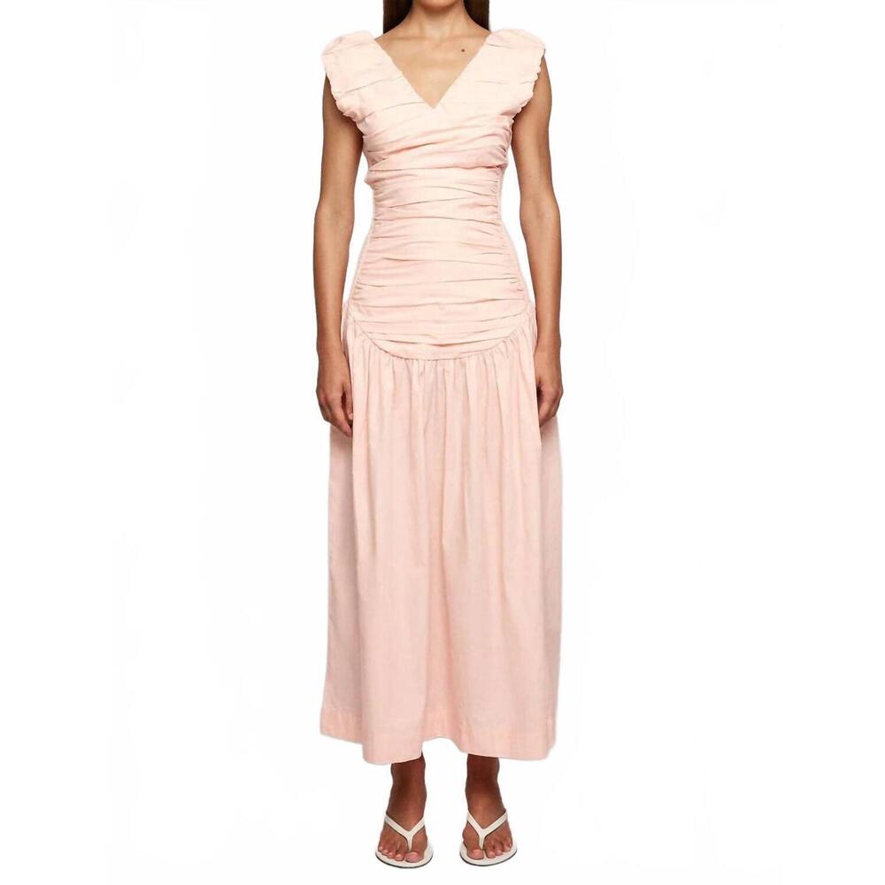 NEW S/W/F ruched low hem midi dress in primrose